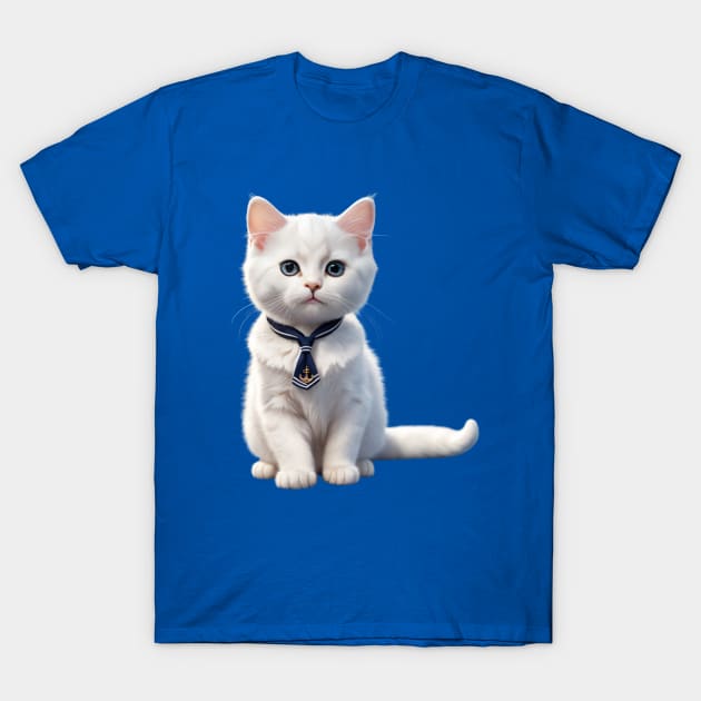 Kawaii Cute Funny Nautical Sailor Cat T-Shirt by Tina